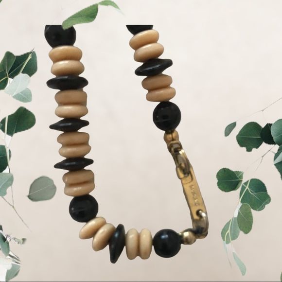 Carol Dauplaise Necklace Natural Materal/Design Brown Tan Cream Lobster Clasp 8” - Picture 4 of 5